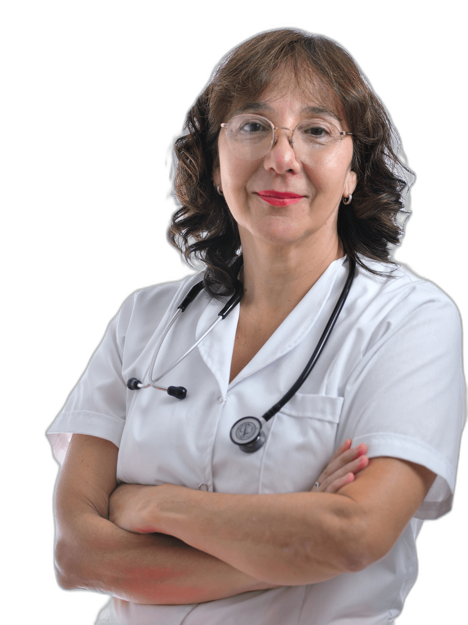 Dra. Cecilia Mussetta — plano medio con guardapolvo y estetoscopio